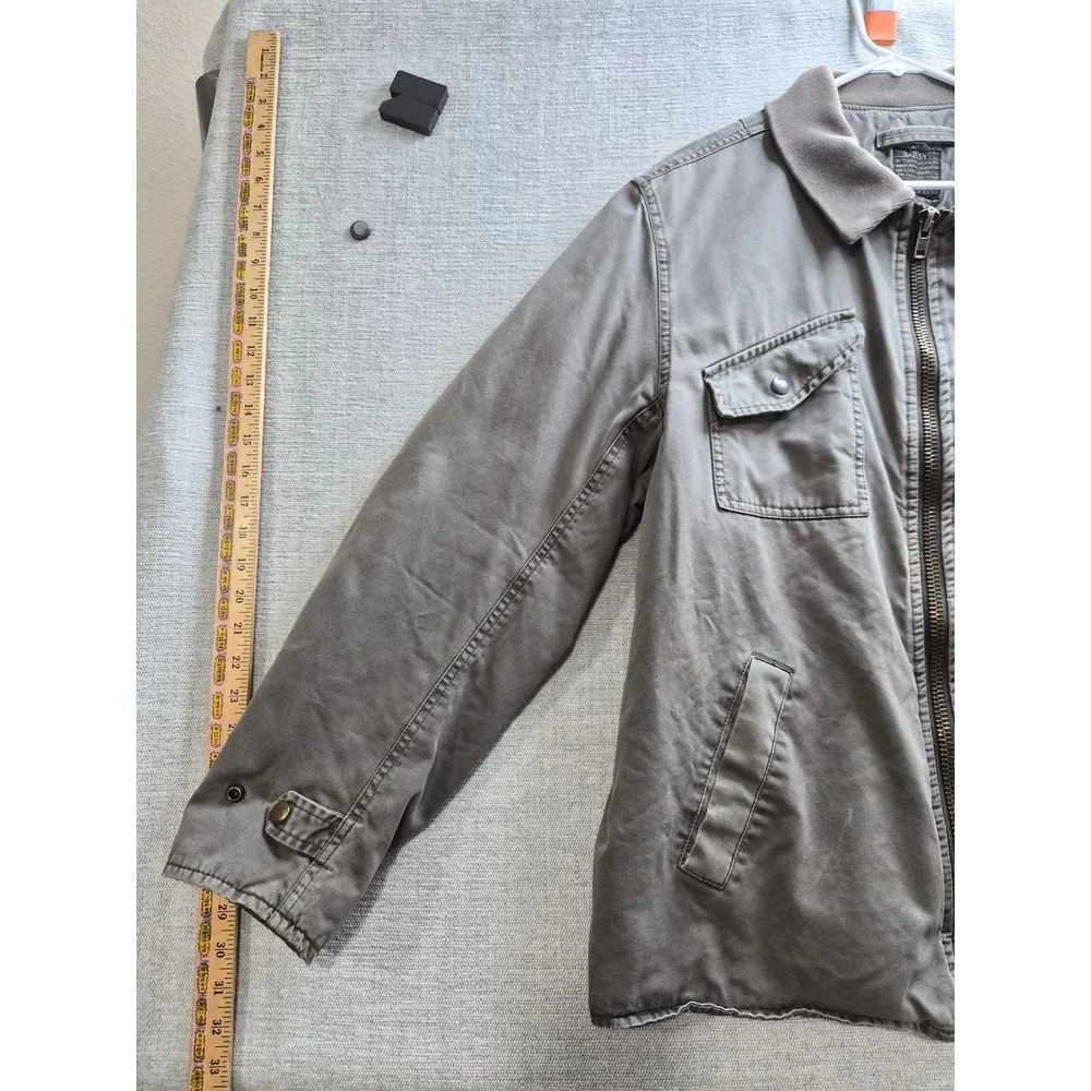 Lucky Brand Utility Jacket Mens Large Gray Lined Cotton Long Sleeve Full Zip